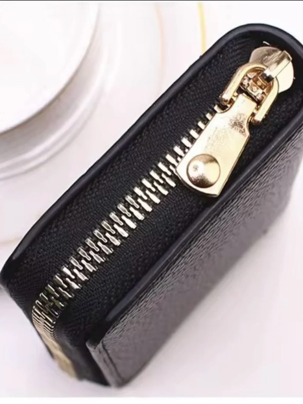 Black Zip Card Wallet - Gold Hardware RFID blocking